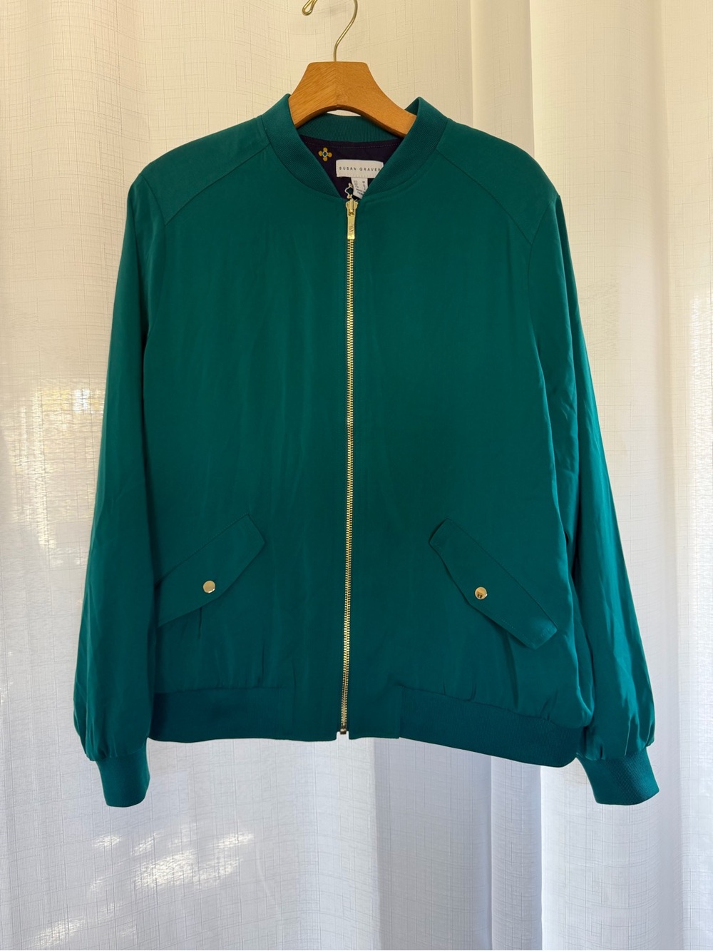 Susan Graver Emerald Green Bomber Jacket Size M